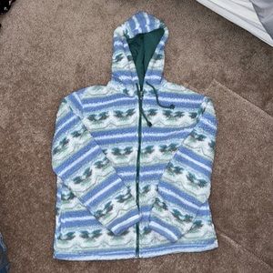 Pacsun Sherpa jacket. Blue, green, grey, white. Size medium